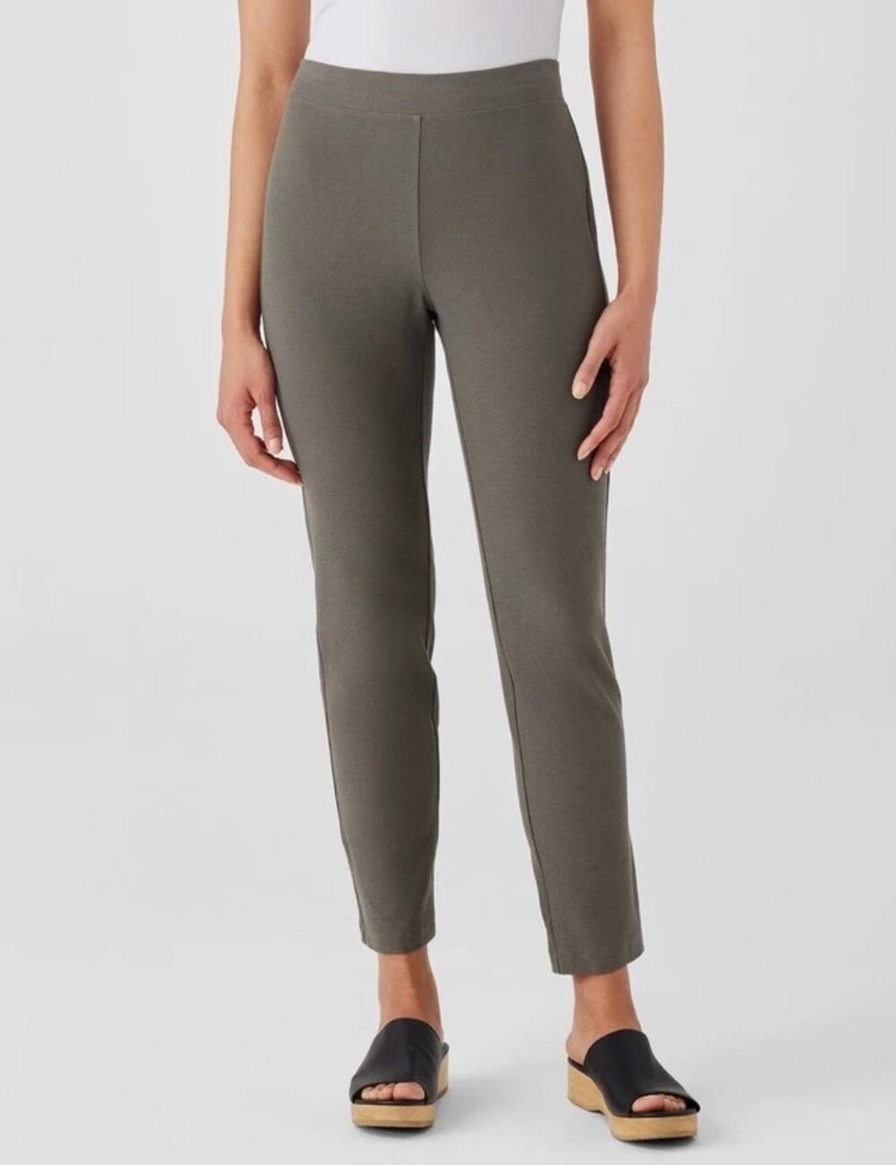 Eileen Fisher Washable Stretch Crepe Ankle Pant Khaki Green XL